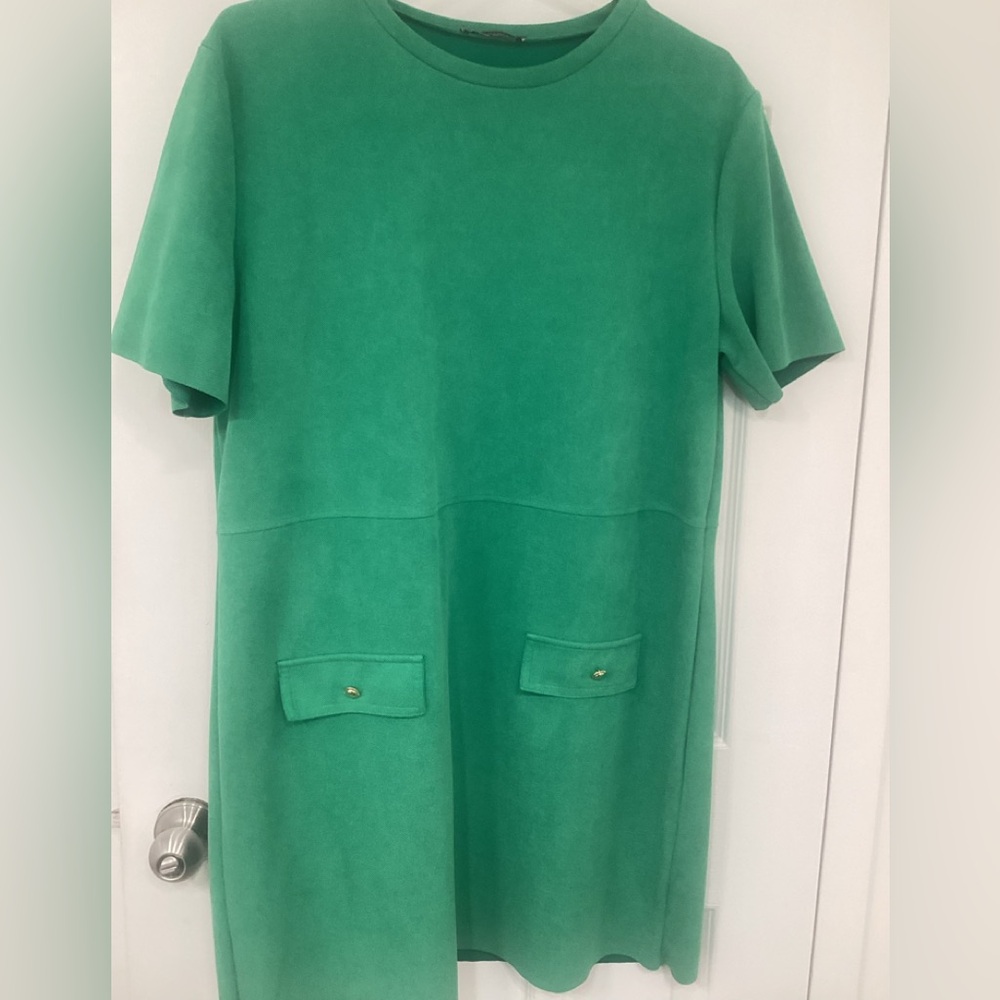 Zara Green Short Sleeve Dress with Pockets